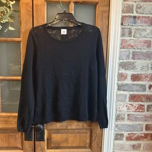 Cabi Sweater Size S Black Lace Back‎ Long Sleeve Feminine Elegant